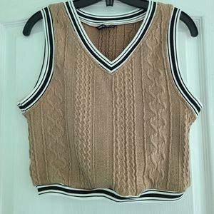 NEW- NEVER WORN- Shein cropped beige cable knit vest top with striped detail
